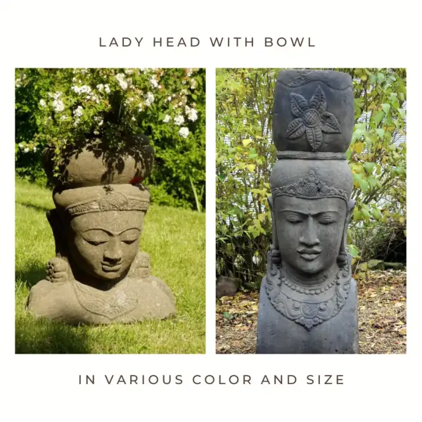 Product image 1 of the product “Lady Head with Bowl, in the sizes from 60 to 150cm. Natural and Antique finish ”